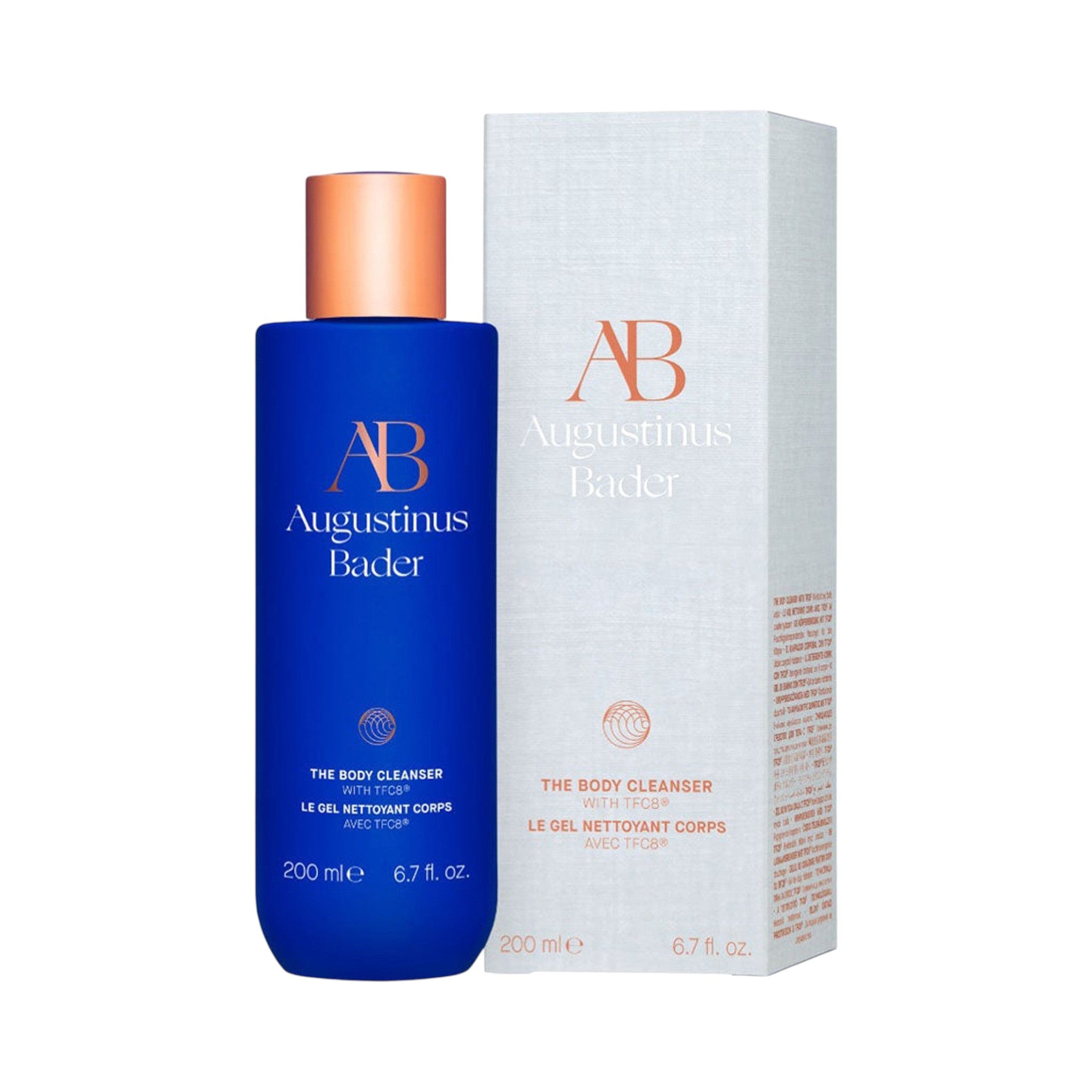 Augustinus Bader The Body Cleanser sprchový gél v 200ml modrej fľaši - predný pohľad s krabicou