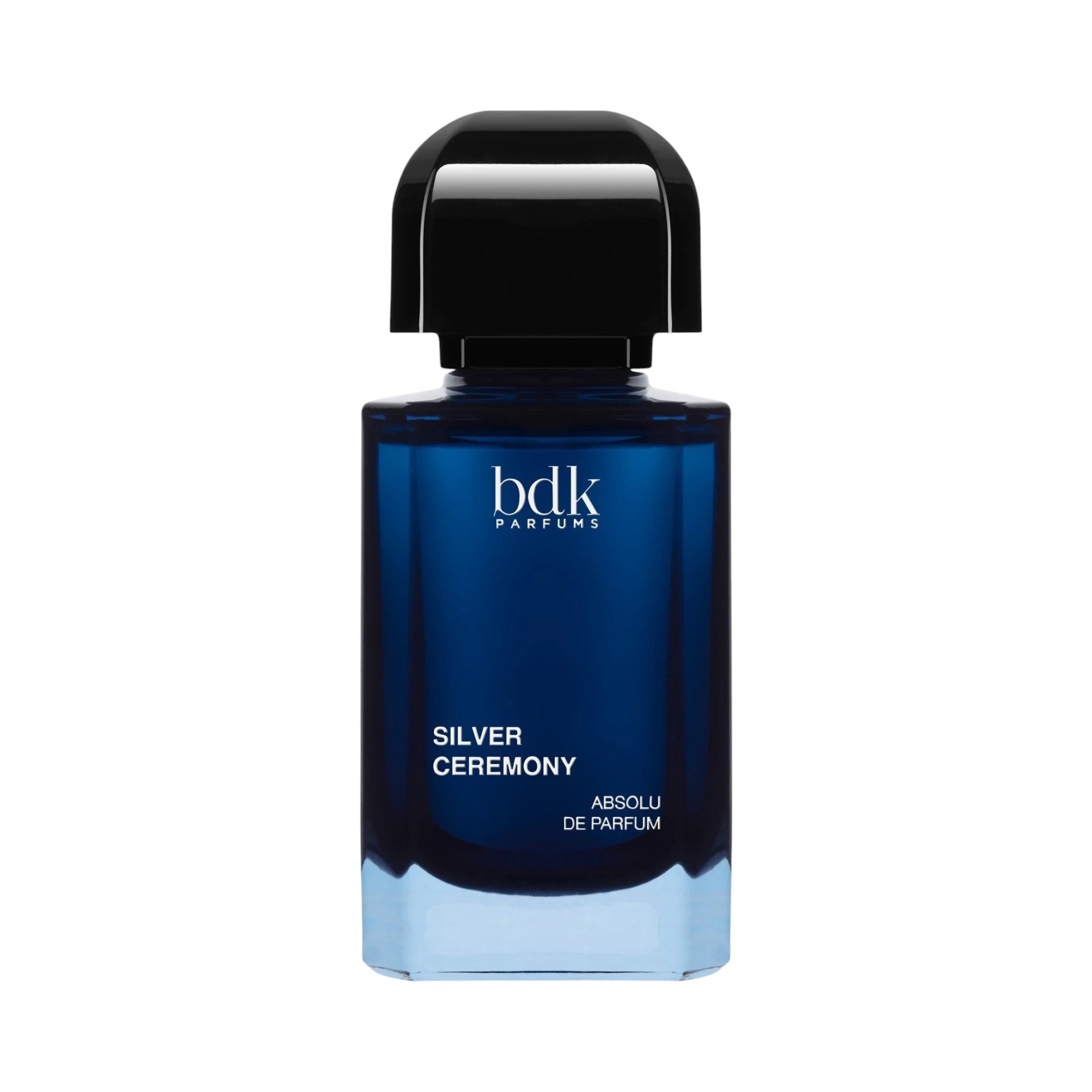 BDK Parfums Silver Ceremony Absolu de Parfum v 50 ml tmavomodrom sklenenom flakóne s čiernym uzáverom.